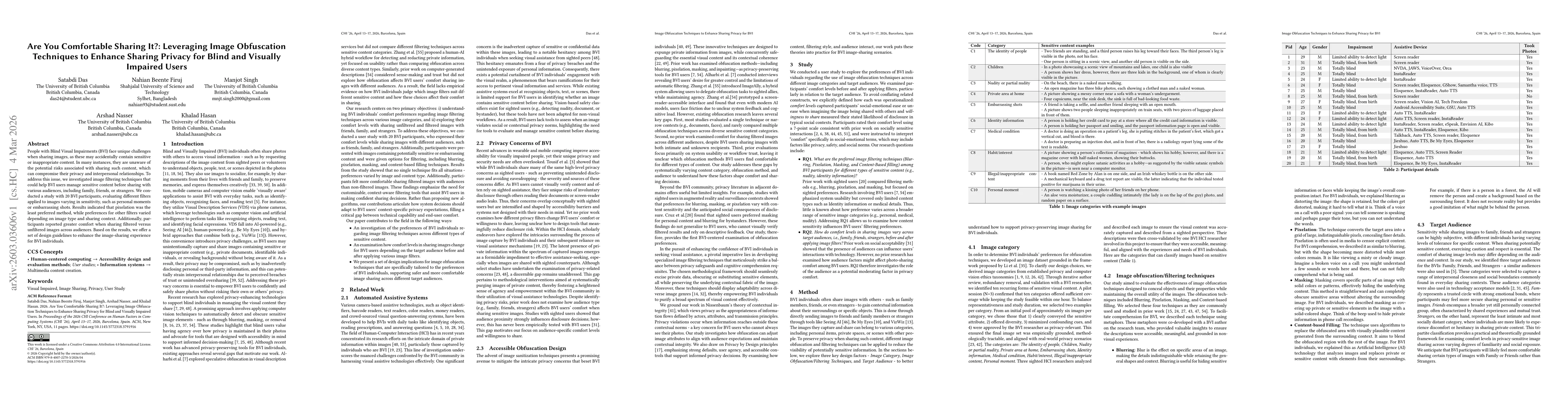 Thumbnail for Are You Comfortable Sharing It?: Leveraging Image Obfuscation Techniques to Enhance Sharing Privacy for Blind and Visually Impaired Users