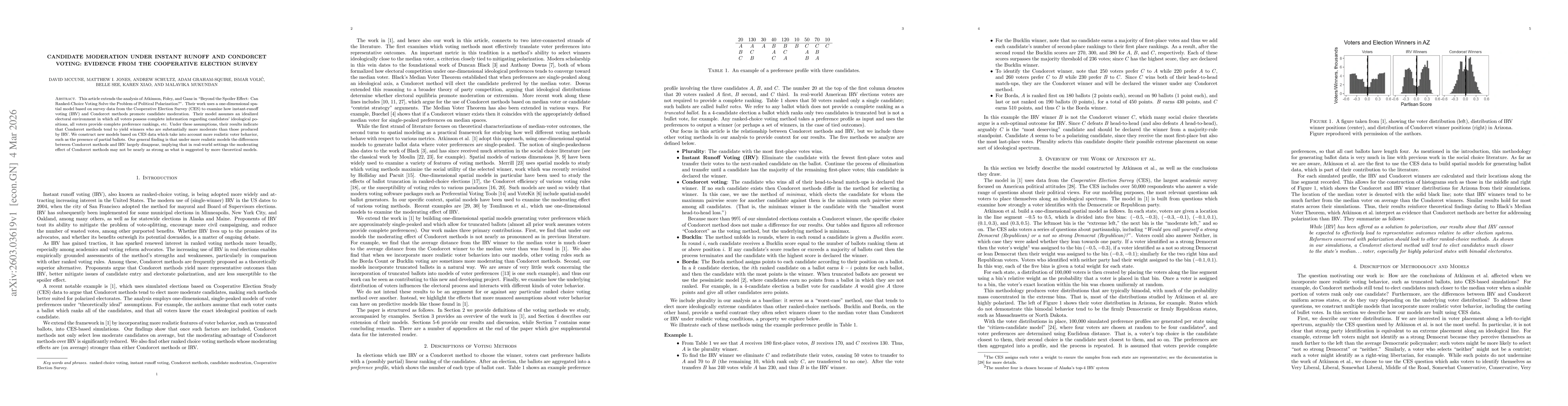 Thumbnail for Candidate Moderation under Instant Runoff and Condorcet Voting: Evidence from the Cooperative Election Survey