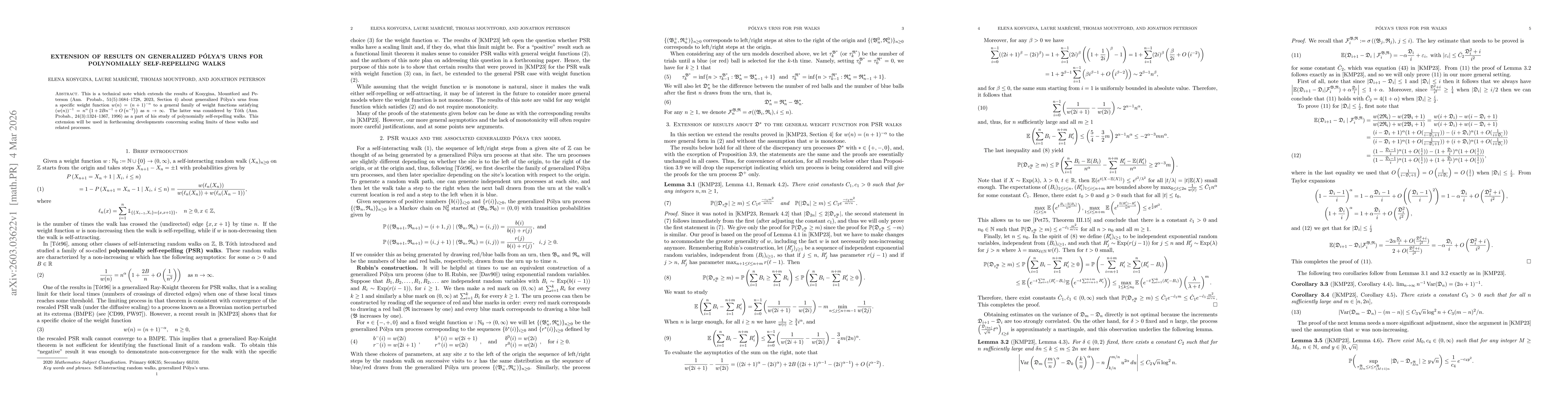 Thumbnail for Extension of results on generalized Pólya's urns for polynomially self-repelling walks