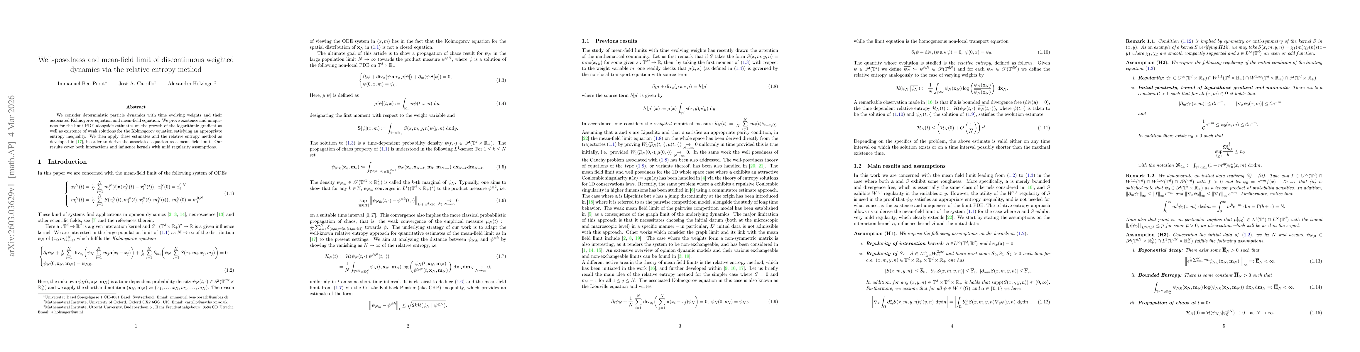 Thumbnail for Well-posedness and mean-field limit of discontinuous weighted dynamics via the relative entropy method