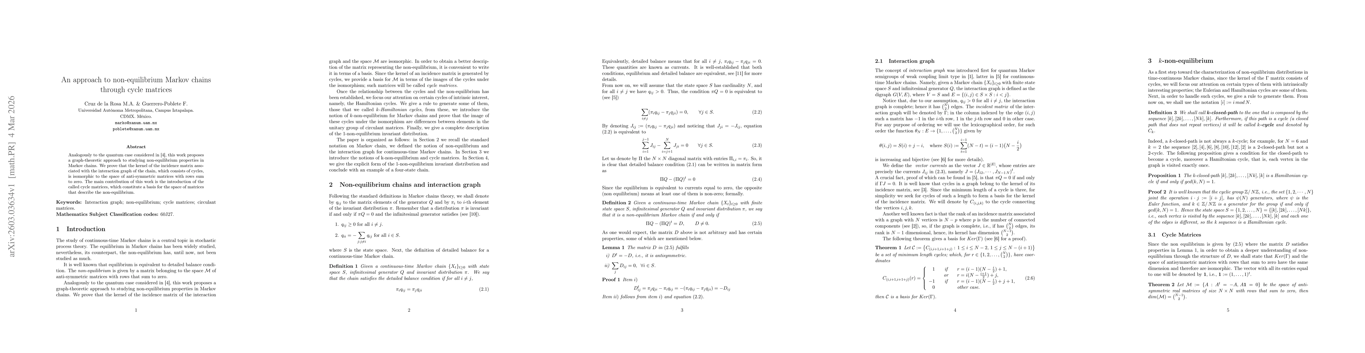 Thumbnail for An approach to non-equilibrium Markov chains through cycle matrices