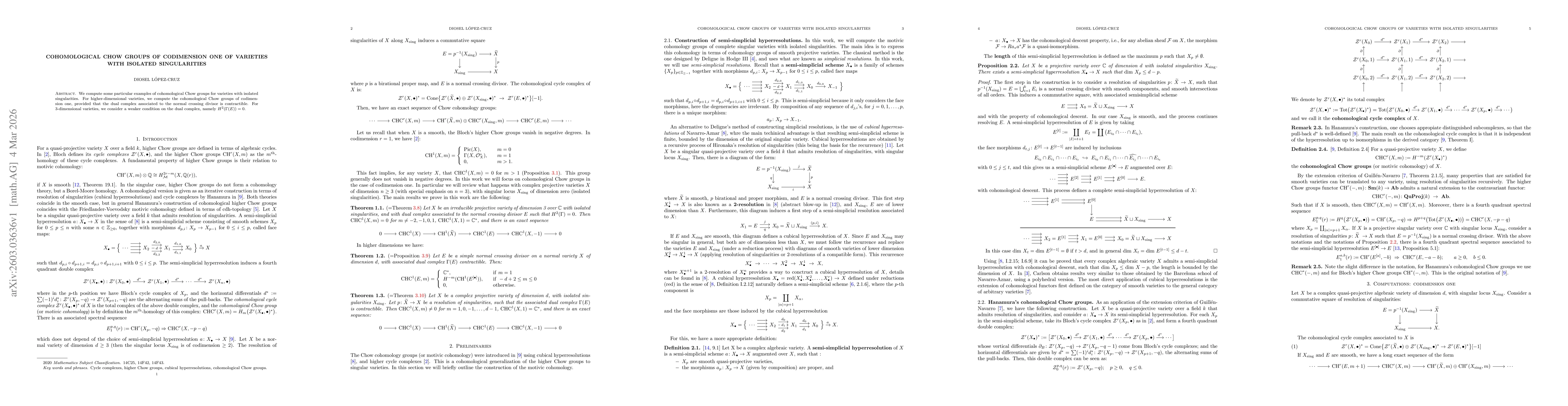 Thumbnail for Cohomological Chow Groups of codimension one of varieties with isolated singularities