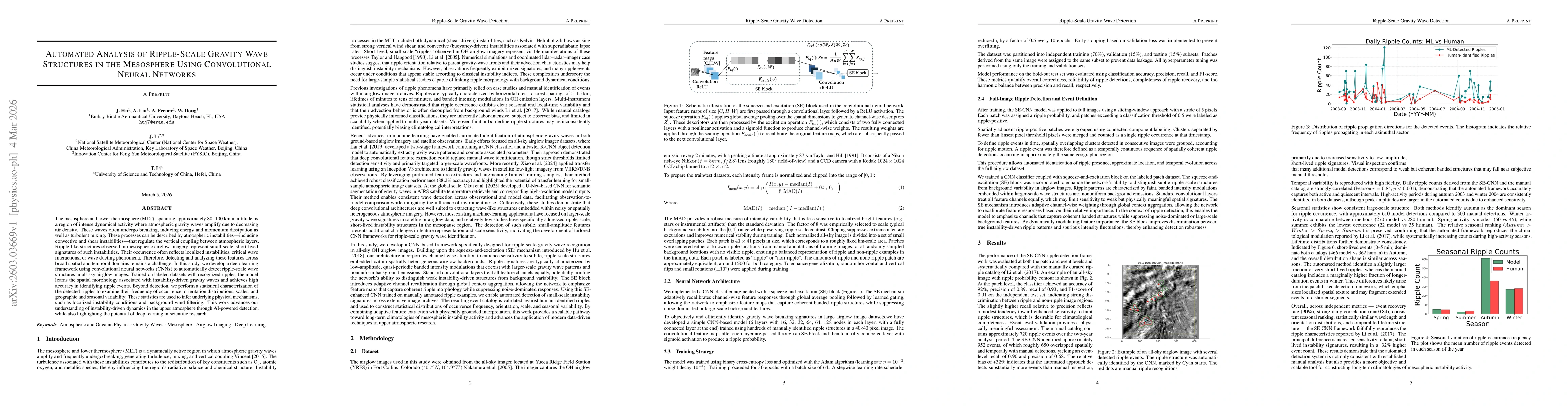 Thumbnail for Automated Analysis of Ripple-Scale Gravity Wave Structures in the Mesosphere Using Convolutional Neural Networks