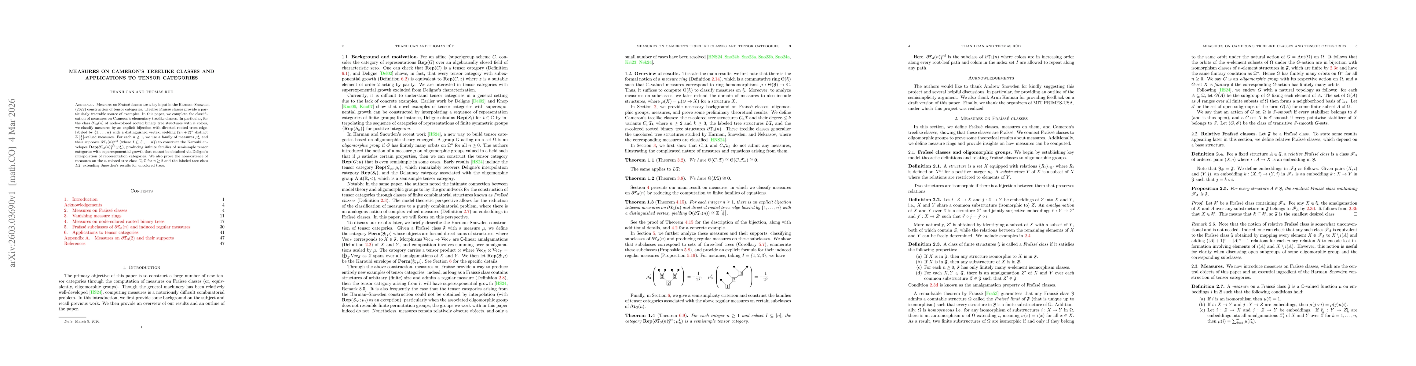 Thumbnail for Measures on Cameron's treelike classes and applications to tensor categories