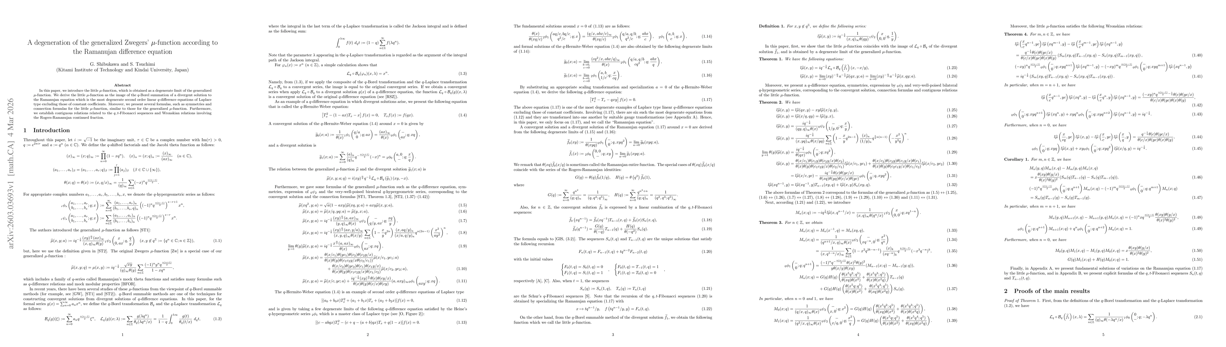 Thumbnail for A degeneration of the generalized Zwegers' $μ$-function according to the Ramanujan difference equation
