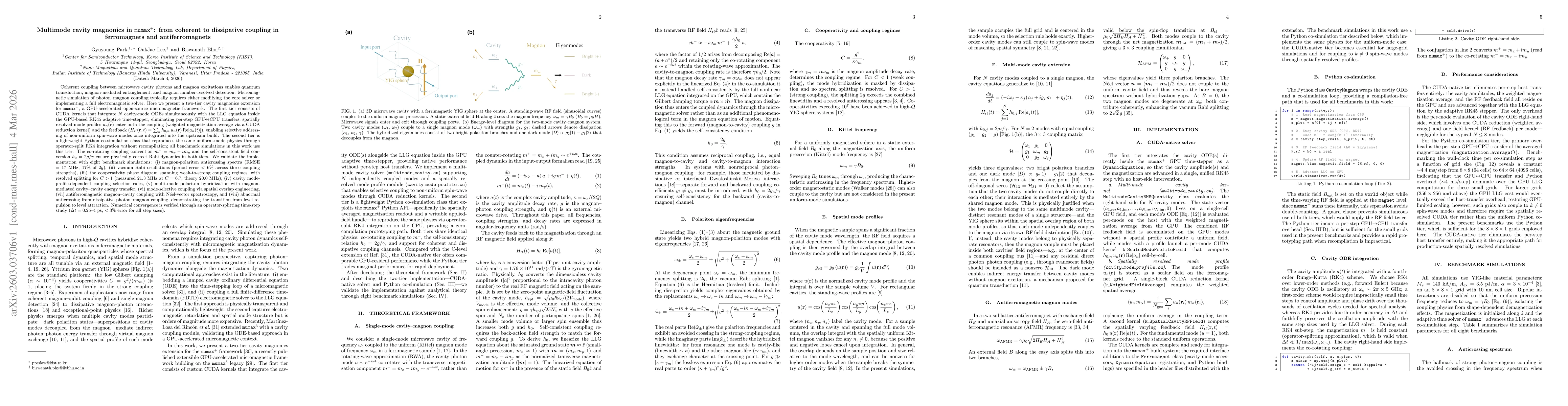 Thumbnail for Multimode cavity magnonics in mumax+: from coherent to dissipative coupling in ferromagnets and antiferromagnets