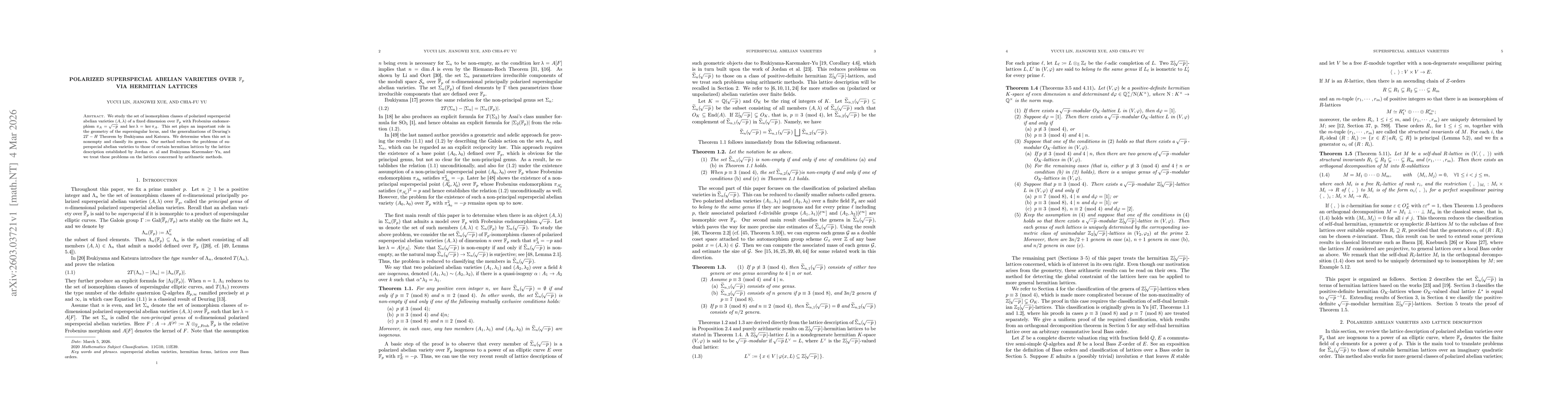 Thumbnail for Polarized superspecial abelian varieties over $\mathbb{F}_p$ via hermitian lattices