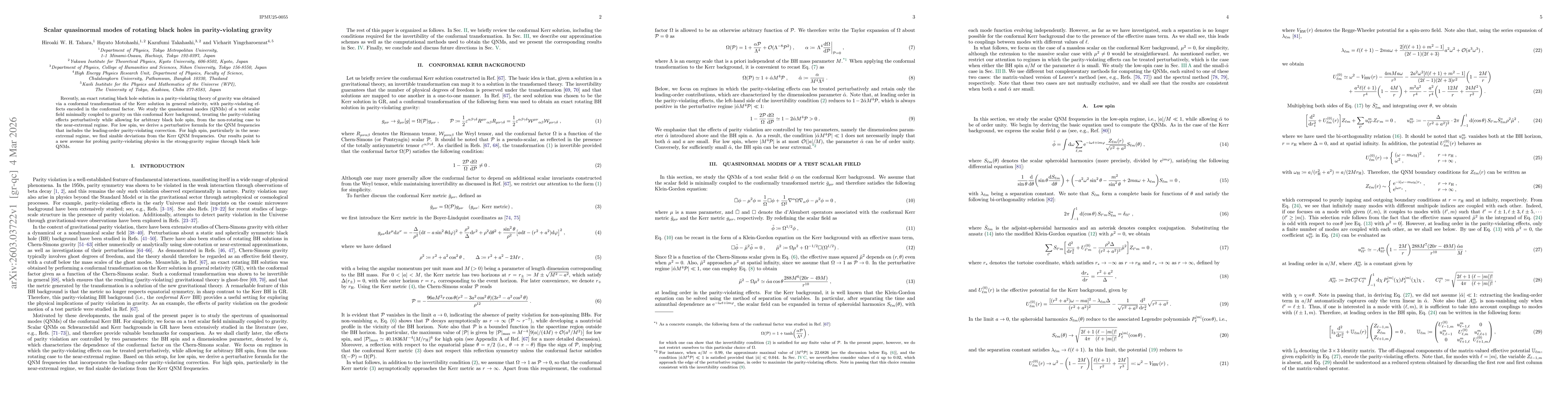Thumbnail for Scalar quasinormal modes of rotating black holes in parity-violating gravity