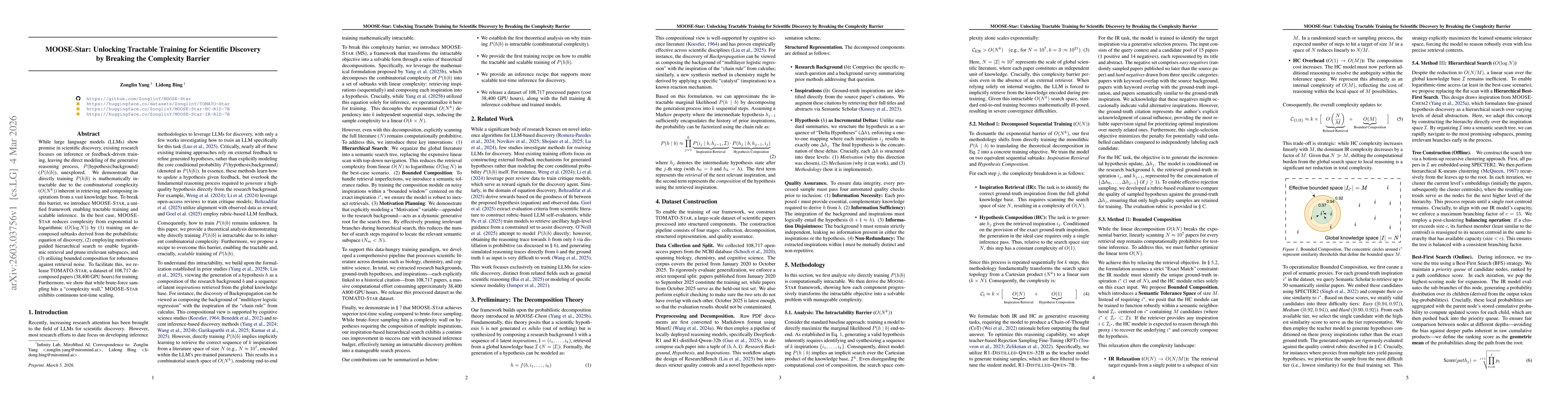 Thumbnail for MOOSE-Star: Unlocking Tractable Training for Scientific Discovery by Breaking the Complexity Barrier