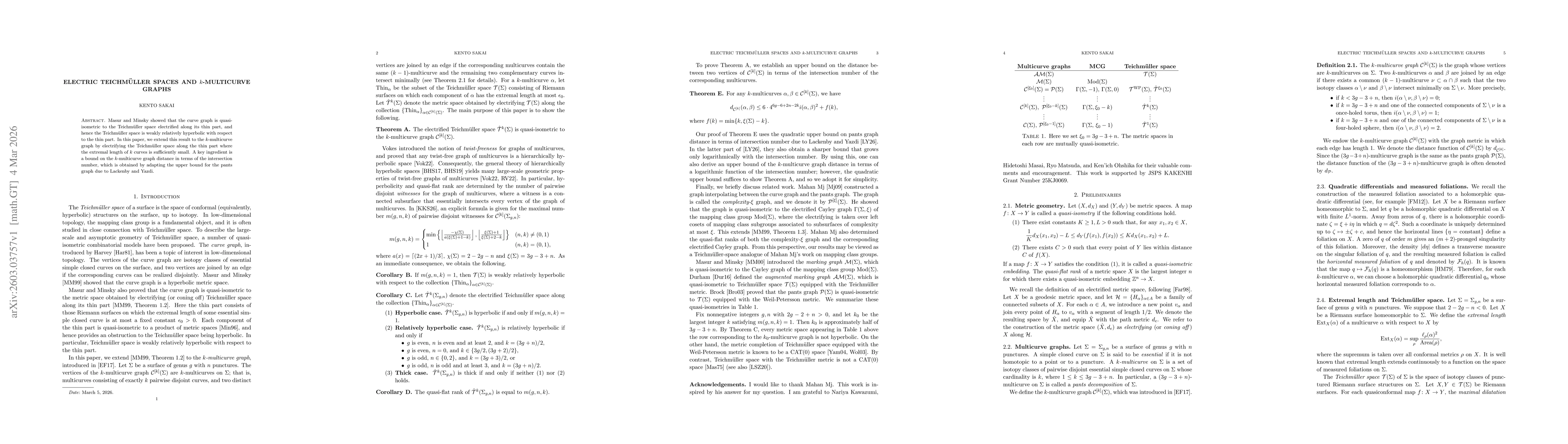 Thumbnail for Electric Teichmüller spaces and $k$-multicurve graphs