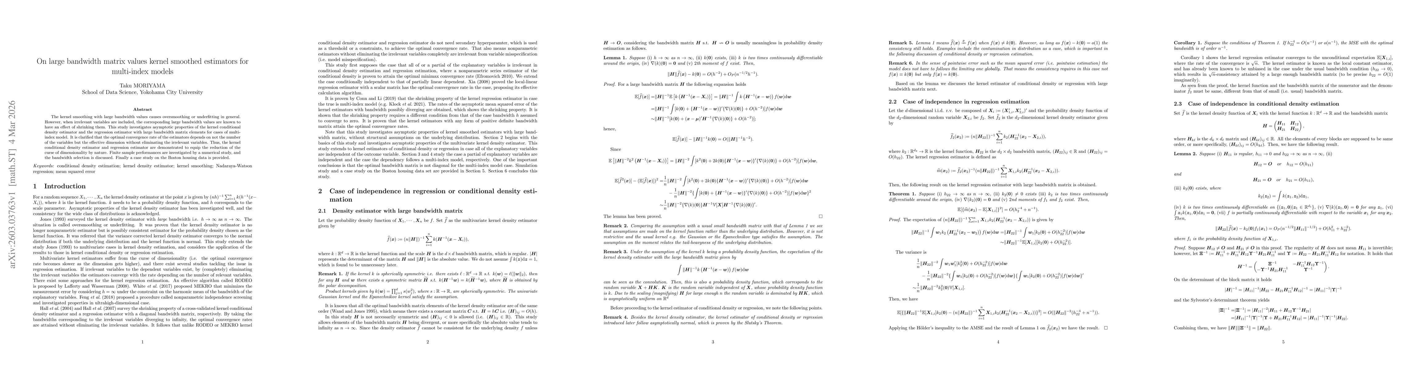 Thumbnail for On large bandwidth matrix values kernel smoothed estimators for multi-index models