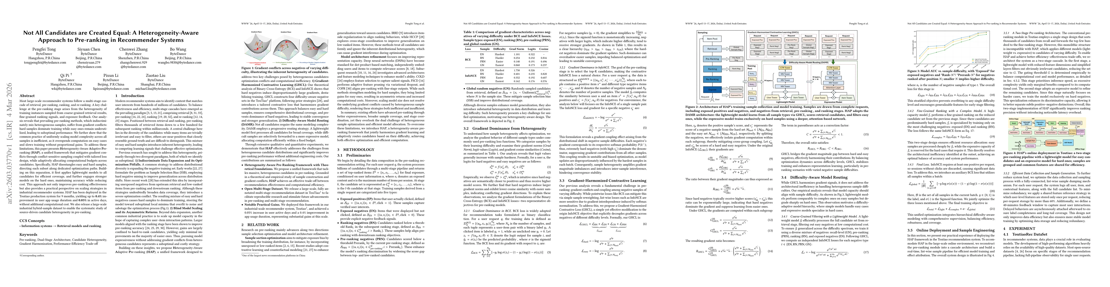 Thumbnail for Not All Candidates are Created Equal: A Heterogeneity-Aware Approach to Pre-ranking in Recommender Systems