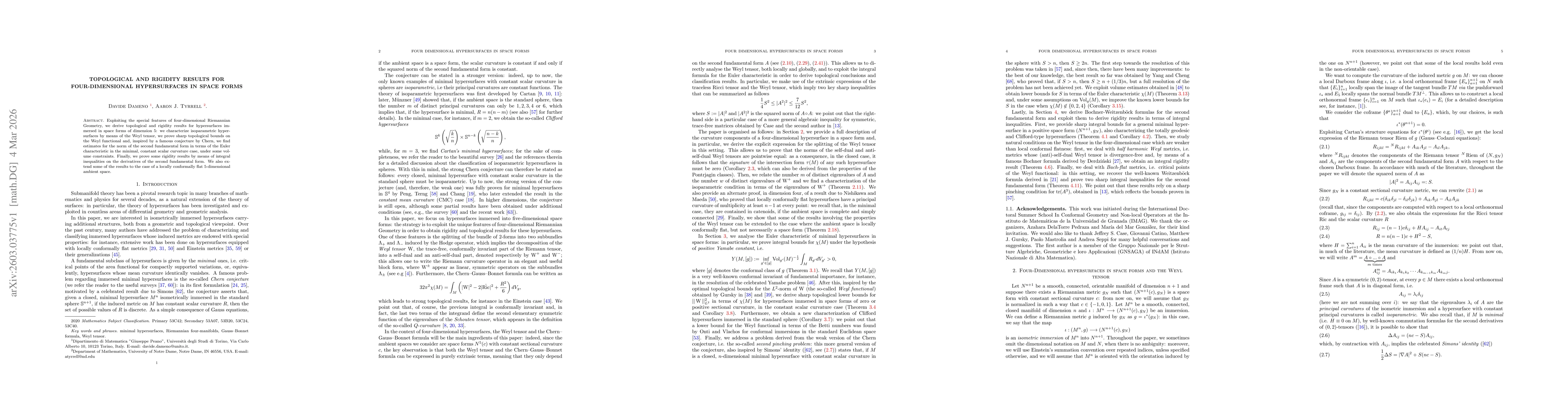 Thumbnail for Topological and rigidity results for four-dimensional hypersurfaces in space forms