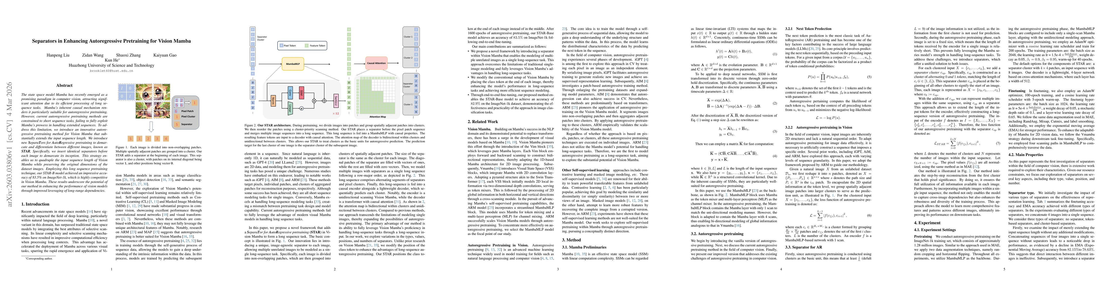 Thumbnail for Separators in Enhancing Autoregressive Pretraining for Vision Mamba