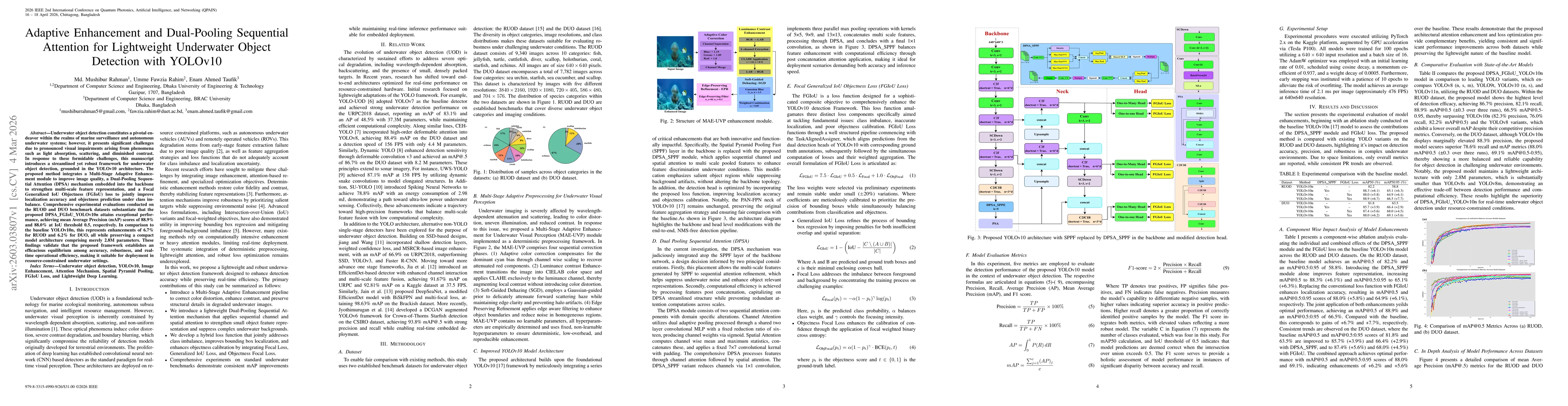 Thumbnail for Adaptive Enhancement and Dual-Pooling Sequential Attention for Lightweight Underwater Object Detection with YOLOv10