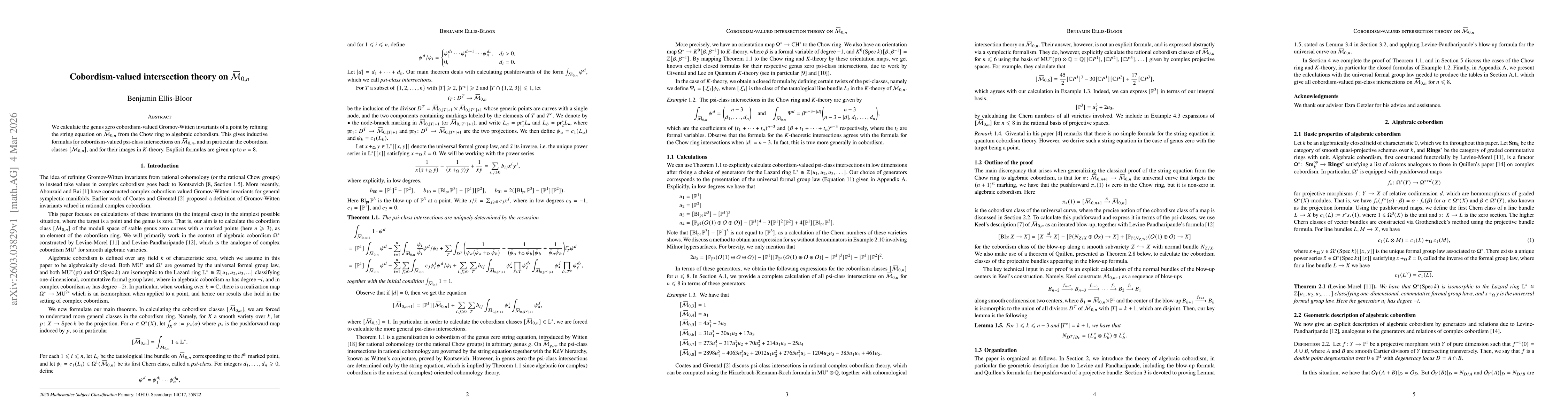 Thumbnail for Cobordism-valued intersection theory on $\overline{\mathcal{M}}_{0,n}$