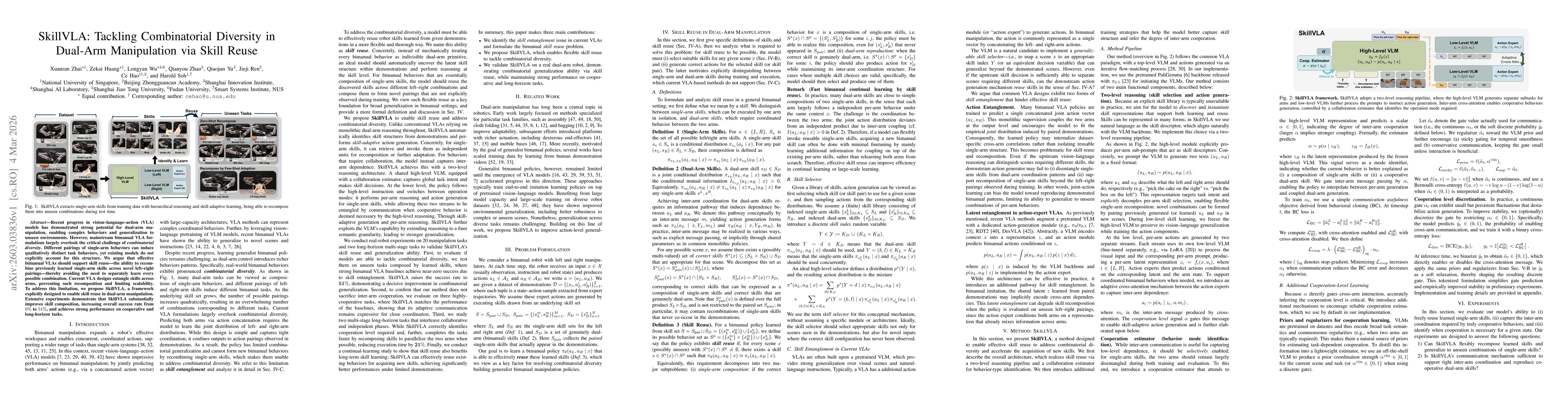 Thumbnail for SkillVLA: Tackling Combinatorial Diversity in Dual-Arm Manipulation via Skill Reuse