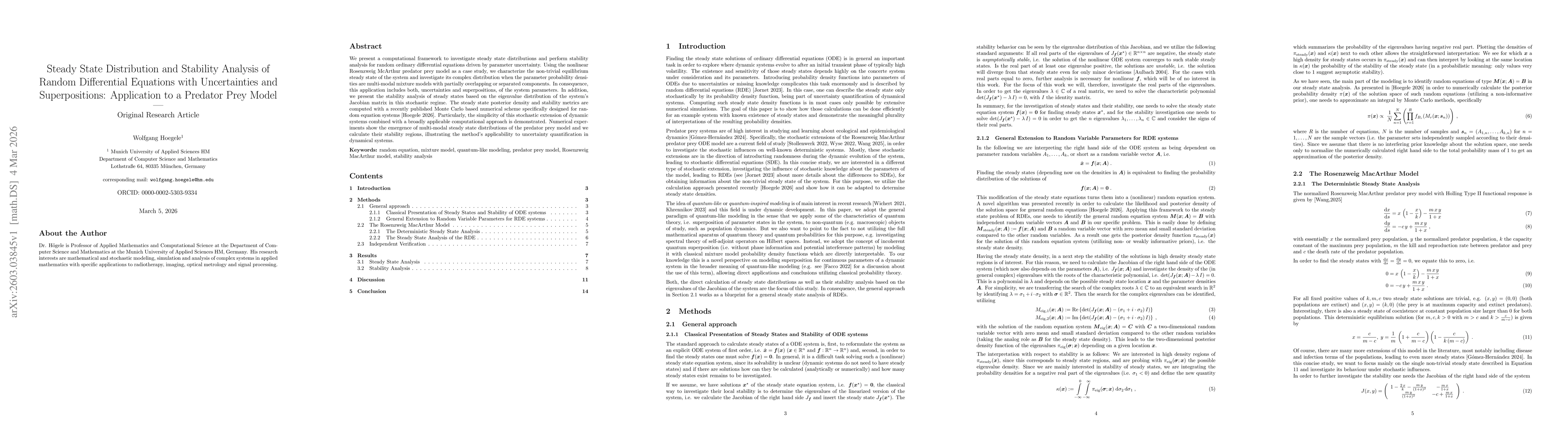 Thumbnail for Steady State Distribution and Stability Analysis of Random Differential Equations with Uncertainties and Superpositions: Application to a Predator Prey Model