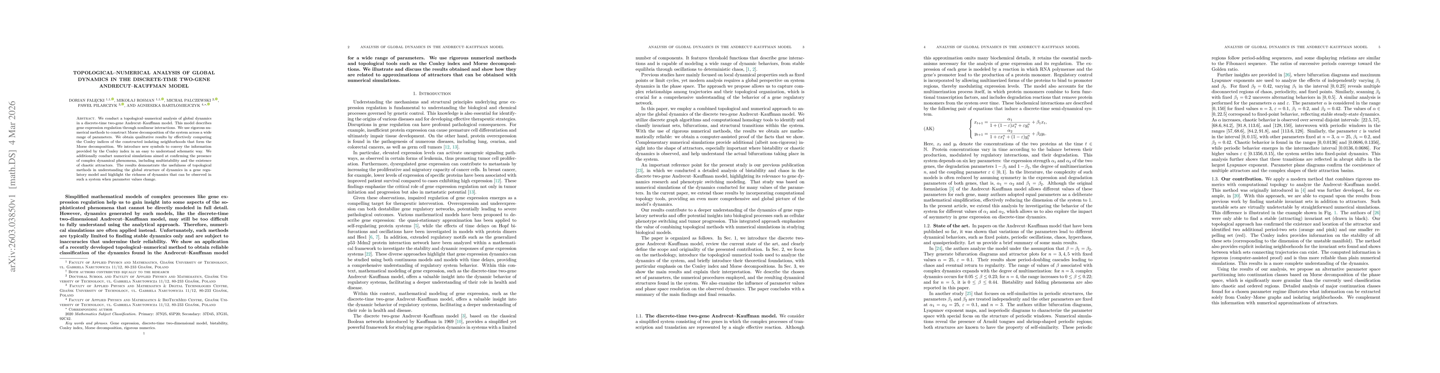 Thumbnail for Topological-numerical analysis of global dynamics in the discrete-time two-gene Andrecut-Kauffman model