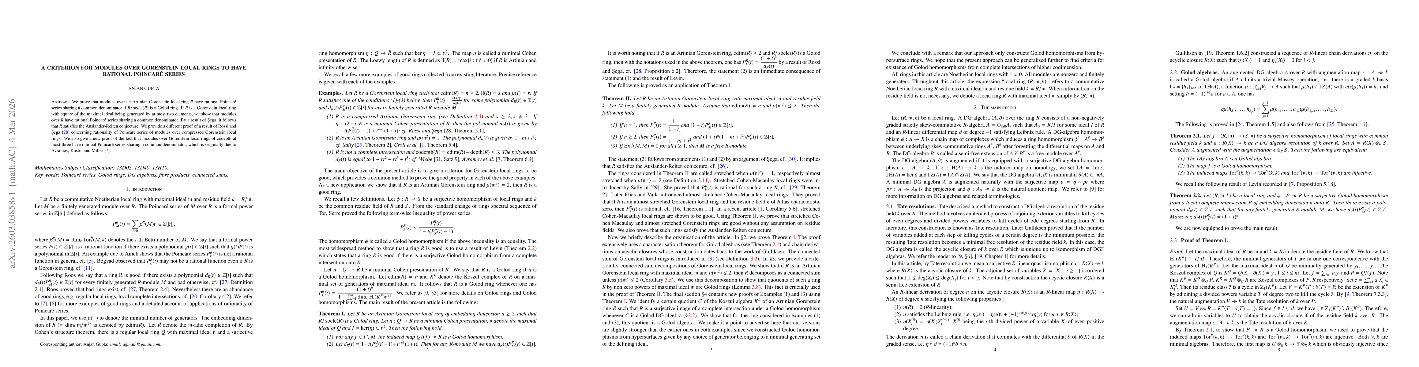 Thumbnail for A criterion for modules over Gorenstein local rings to have rational Poincaré series