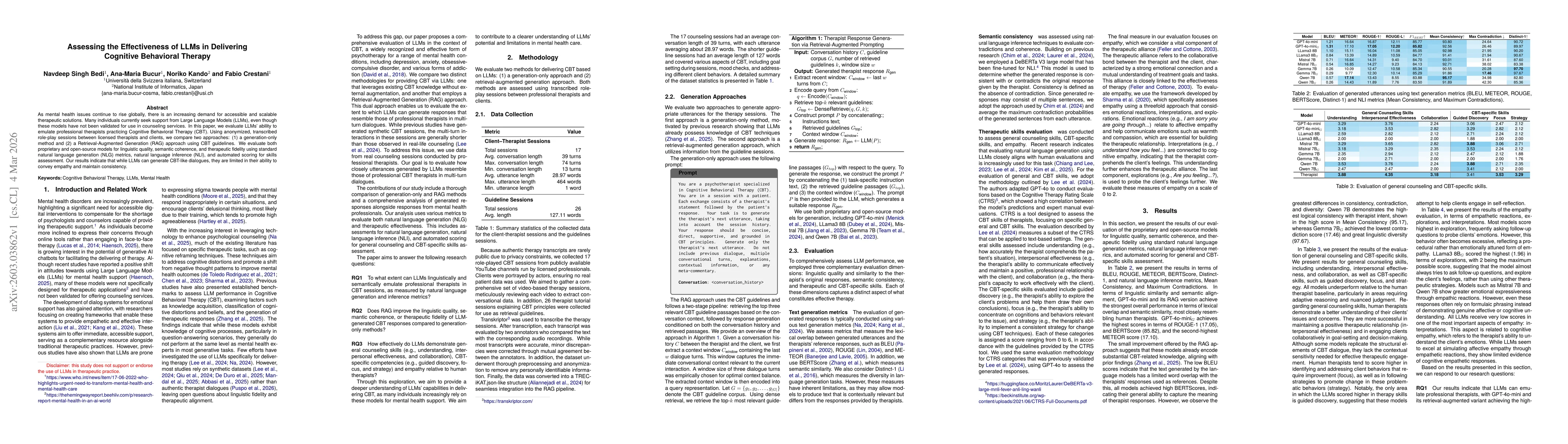 Thumbnail for Assessing the Effectiveness of LLMs in Delivering Cognitive Behavioral Therapy