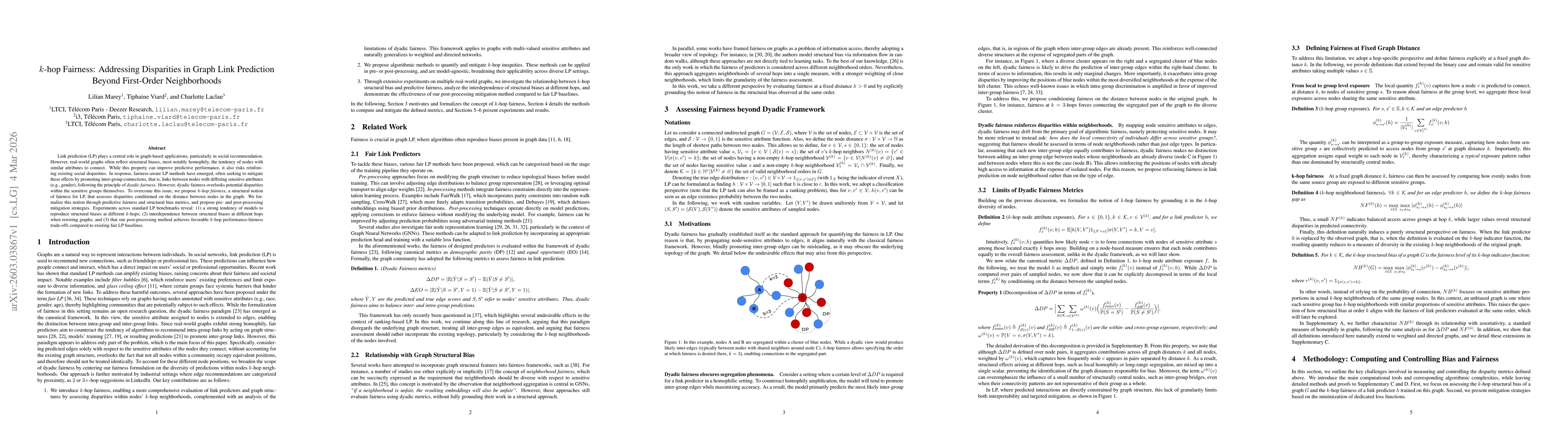 Thumbnail for k-hop Fairness: Addressing Disparities in Graph Link Prediction Beyond First-Order Neighborhoods
