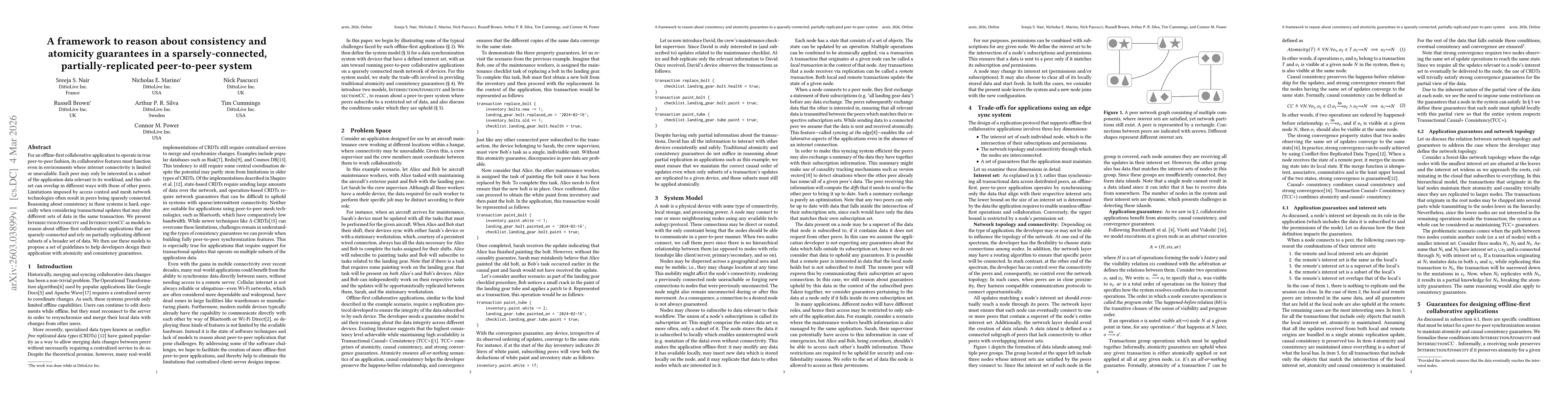 Thumbnail for A framework to reason about consistency and atomicity guarantees in a sparsely-connected, partially-replicated peer-to-peer system