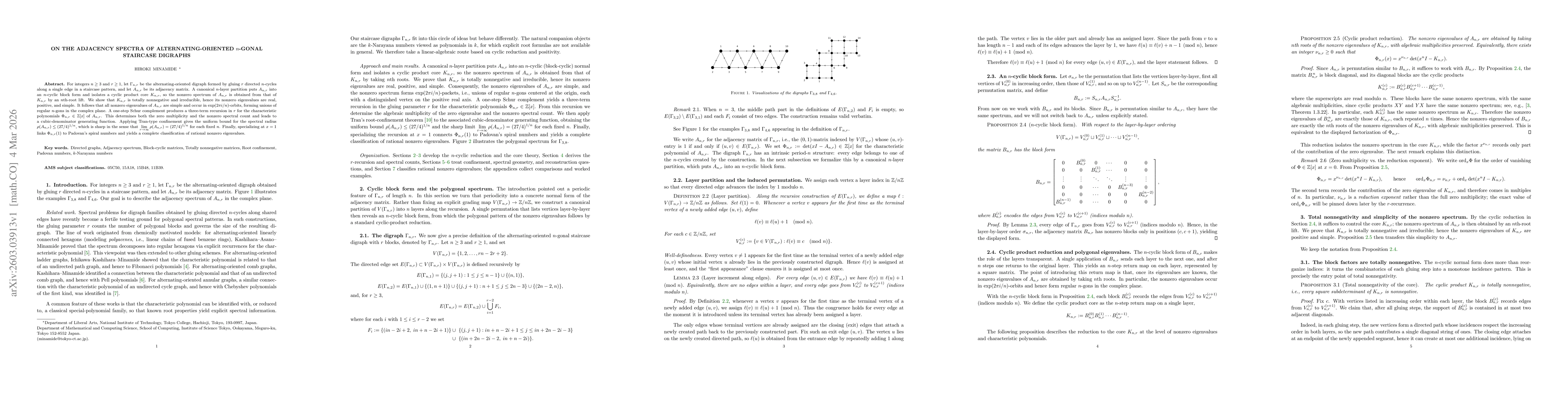 Thumbnail for On the Adjacency spectra of alternating-oriented $n$-gonal staircase digraphs