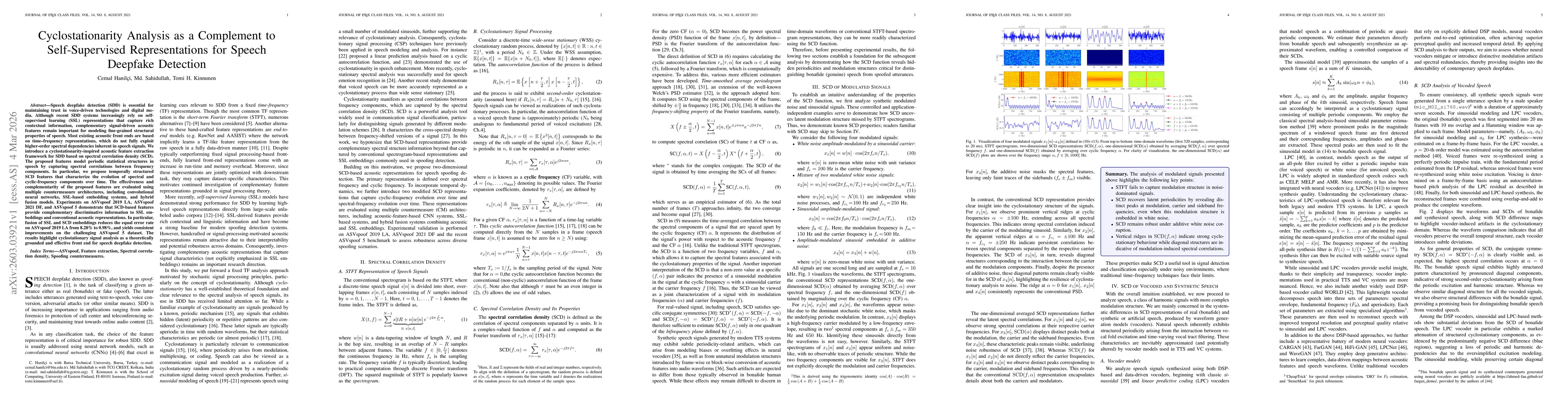 Thumbnail for Cyclostationarity Analysis as a Complement to Self-Supervised Representations for Speech Deepfake Detection