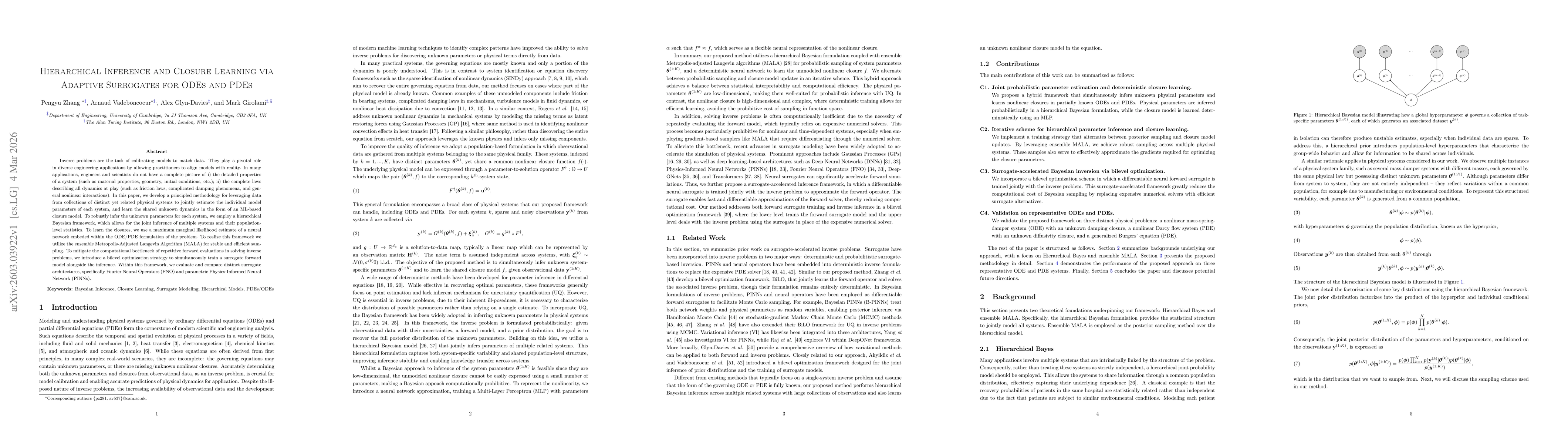 Thumbnail for Hierarchical Inference and Closure Learning via Adaptive Surrogates for ODEs and PDEs