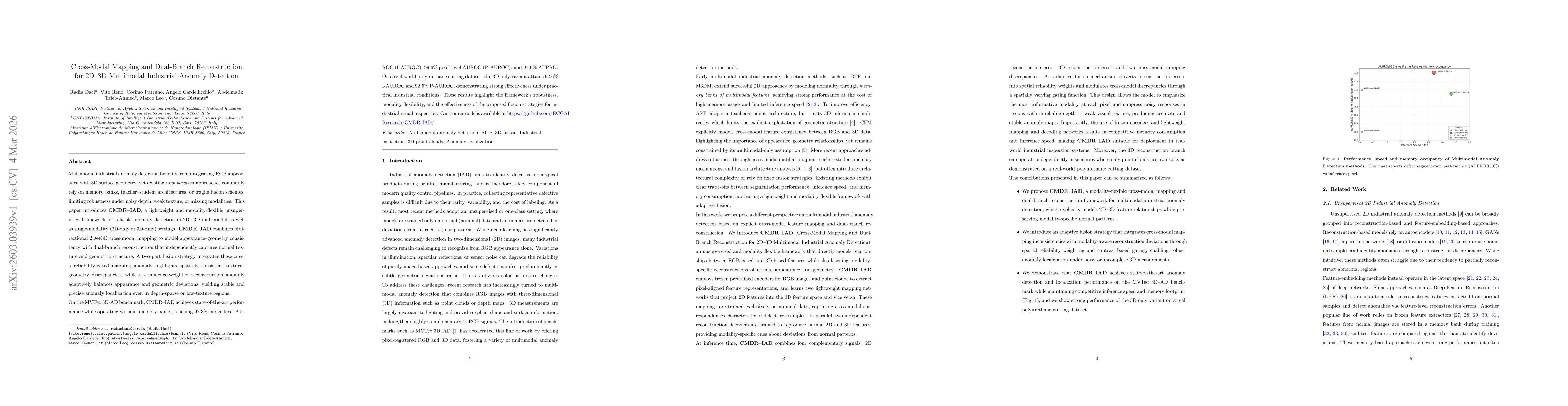 Thumbnail for Cross-Modal Mapping and Dual-Branch Reconstruction for 2D-3D Multimodal Industrial Anomaly Detection