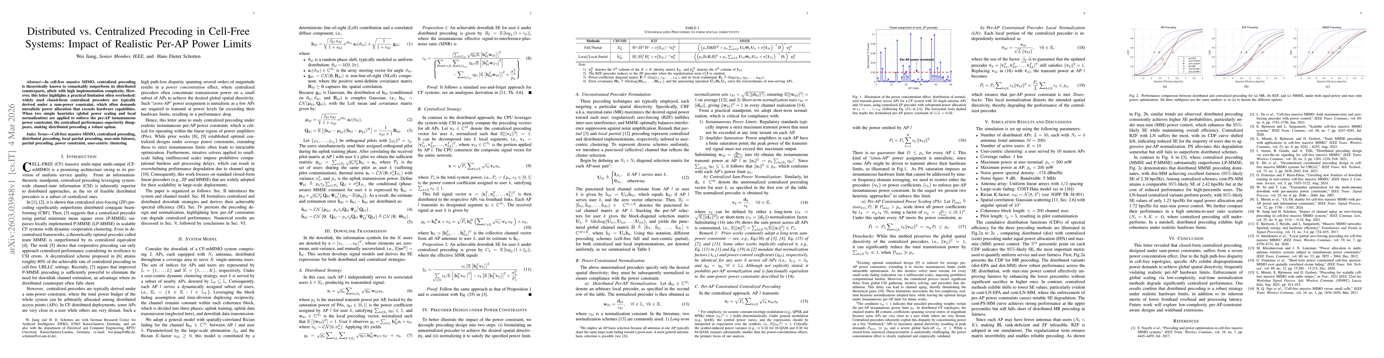 Thumbnail for Distributed vs. Centralized Precoding in Cell-Free Systems: Impact of Realistic Per-AP Power Limits