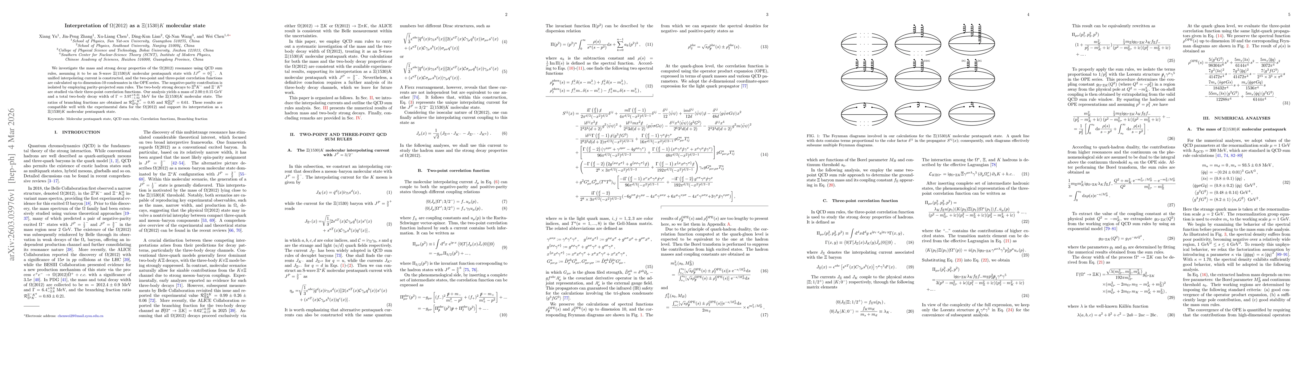 Thumbnail for Interpretation of $Ω(2012)$ as a $Ξ(1530)K$ molecular state