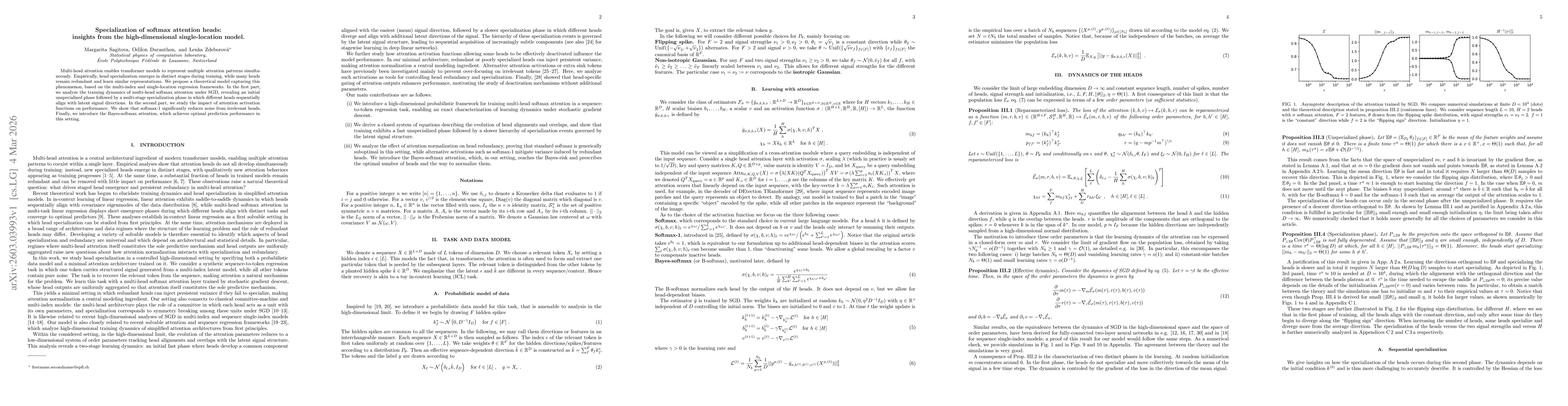 Thumbnail for Specialization of softmax attention heads: insights from the high-dimensional single-location model