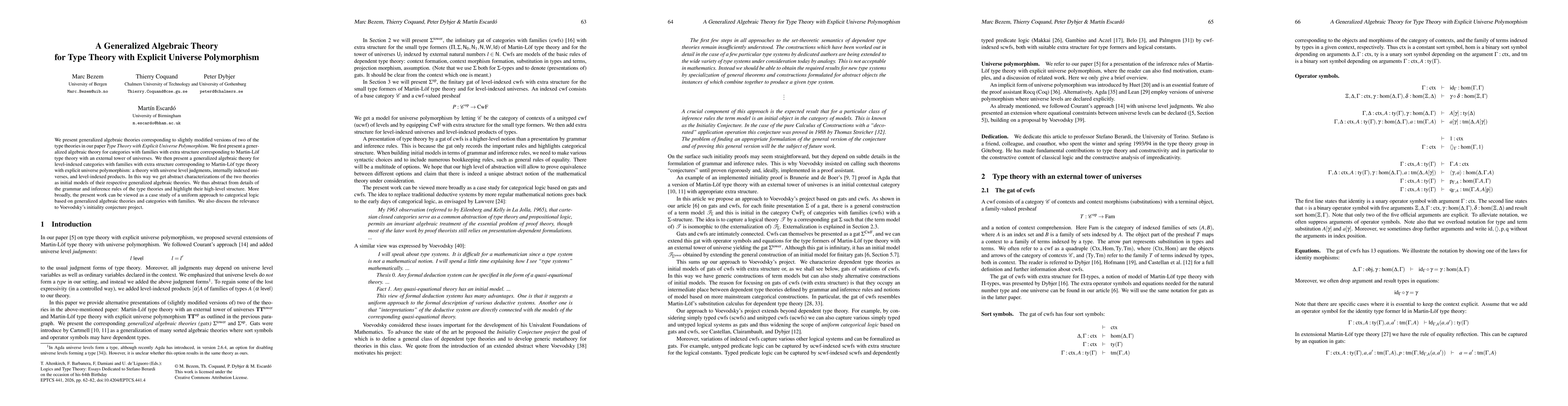 Thumbnail for A Generalized Algebraic Theory for Type Theory with Explicit Universe Polymorphism