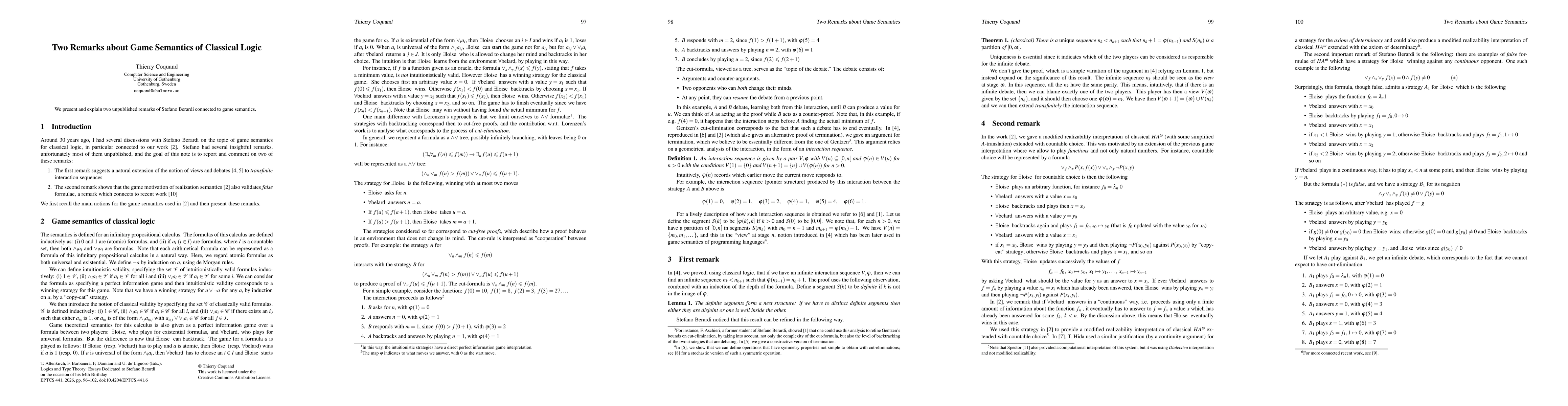 Thumbnail for Two Remarks about Game Semantics of Classical Logic