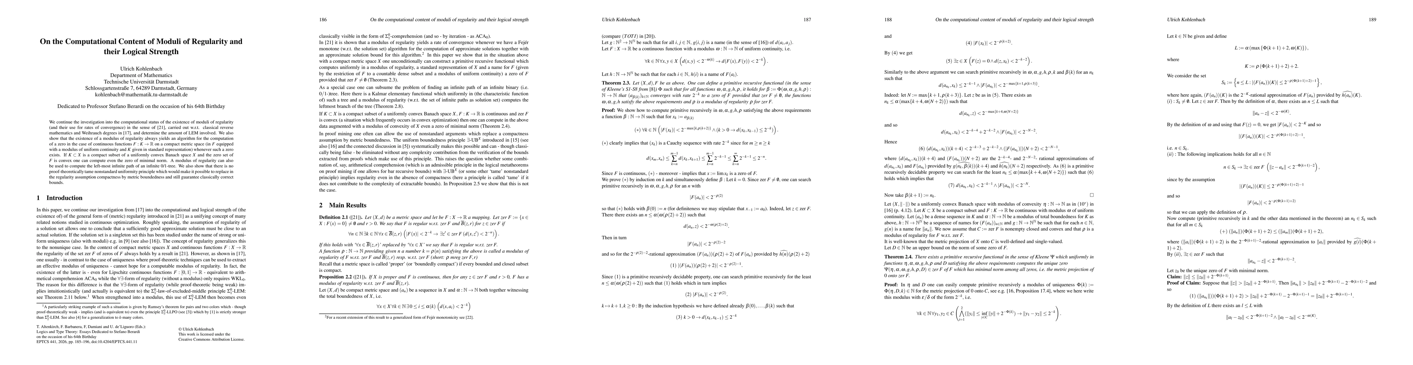 Thumbnail for On the Computational Content of Moduli of Regularity and their Logical Strength