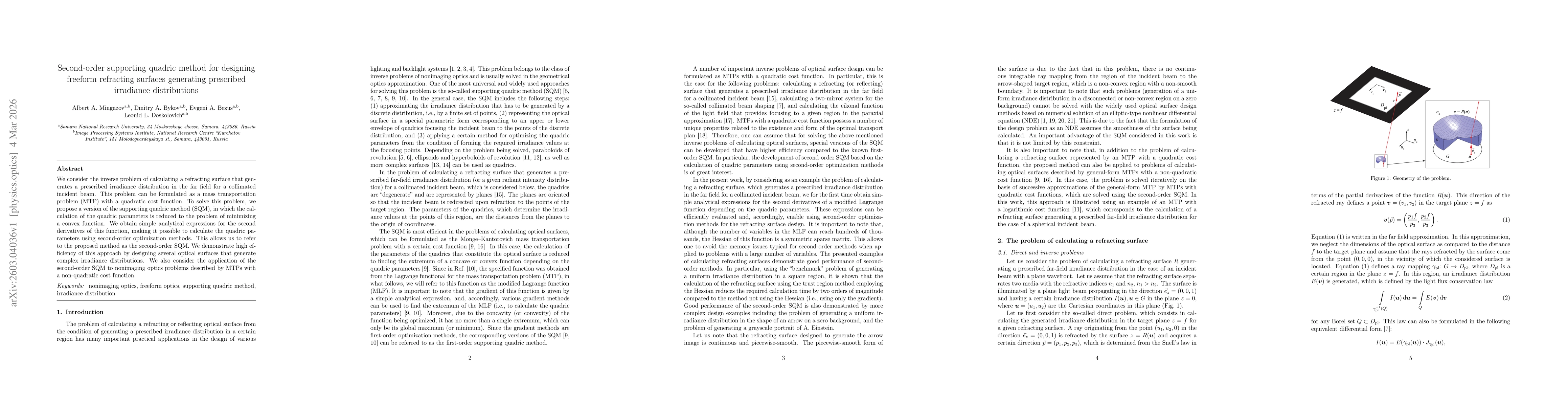 Thumbnail for Second-order supporting quadric method for designing freeform refracting surfaces generating prescribed irradiance distributions