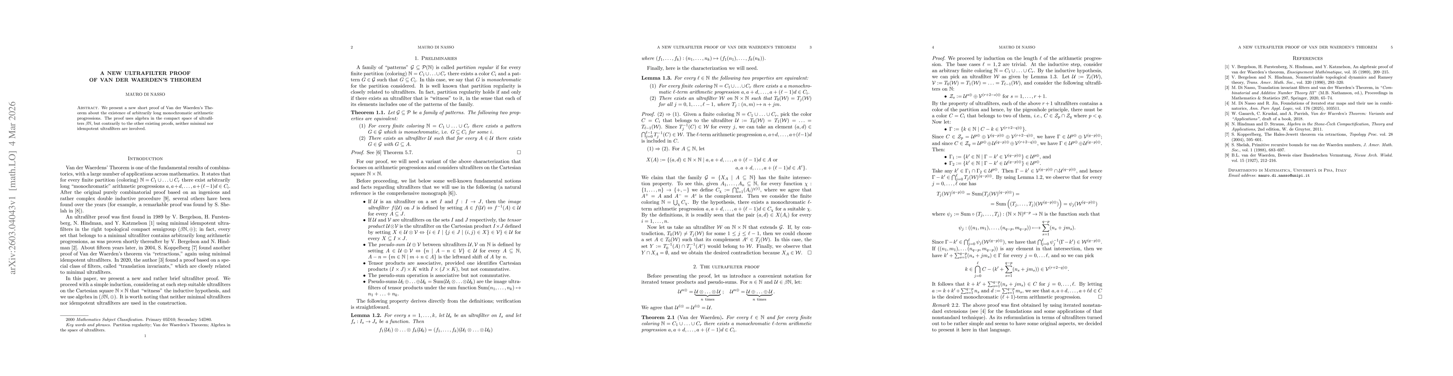 Thumbnail for A new ultrafilter proof of Van der Waerden's theorem