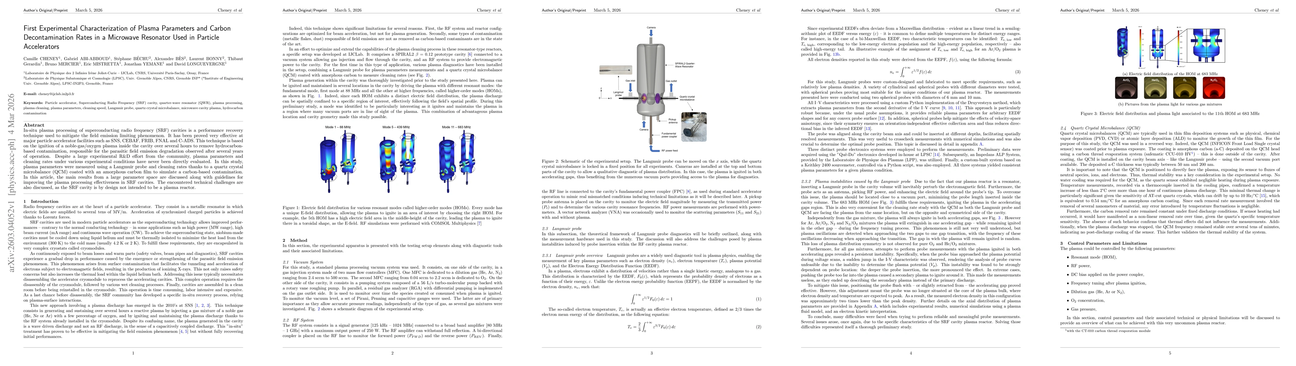 Thumbnail for First Experimental Characterization of Plasma Parameters and Carbon Decontamination Rates in a Microwave Resonator Used in Particle Accelerators
