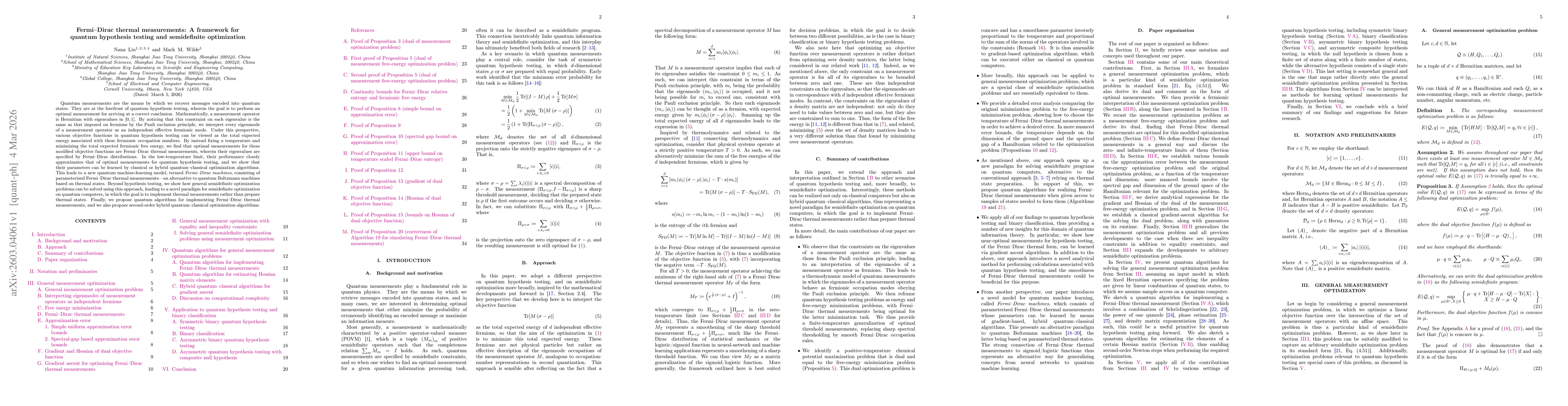 Thumbnail for Fermi-Dirac thermal measurements: A framework for quantum hypothesis testing and semidefinite optimization
