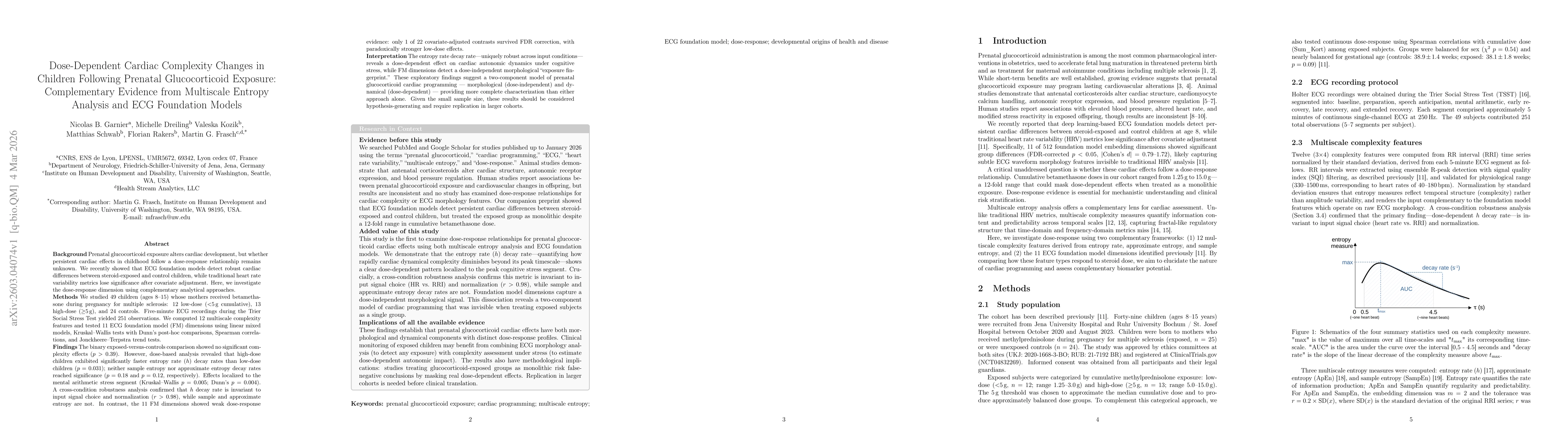 Thumbnail for Dose-Dependent Cardiac Complexity Changes in Children Following Prenatal Glucocorticoid Exposure: Complementary Evidence from Multiscale Entropy Analysis and ECG Foundation Models
