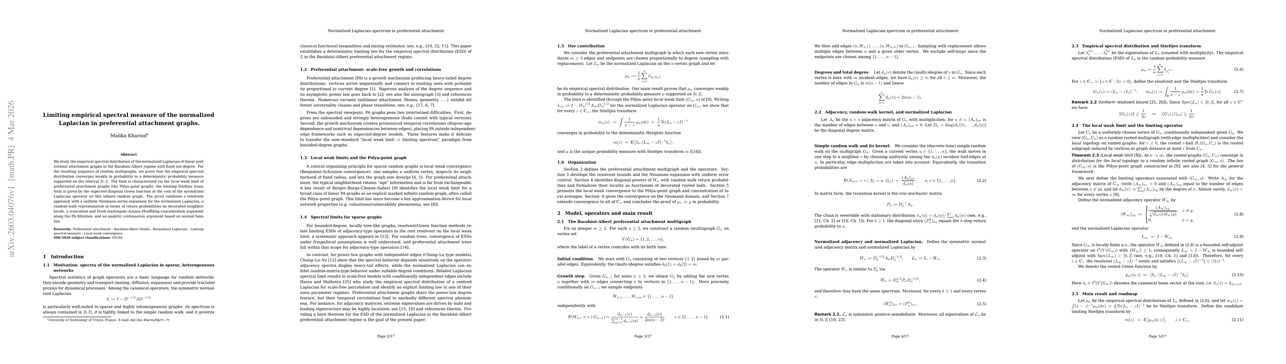 Thumbnail for Limiting empirical spectral measure of the normalized Laplacian in preferential attachment graphs