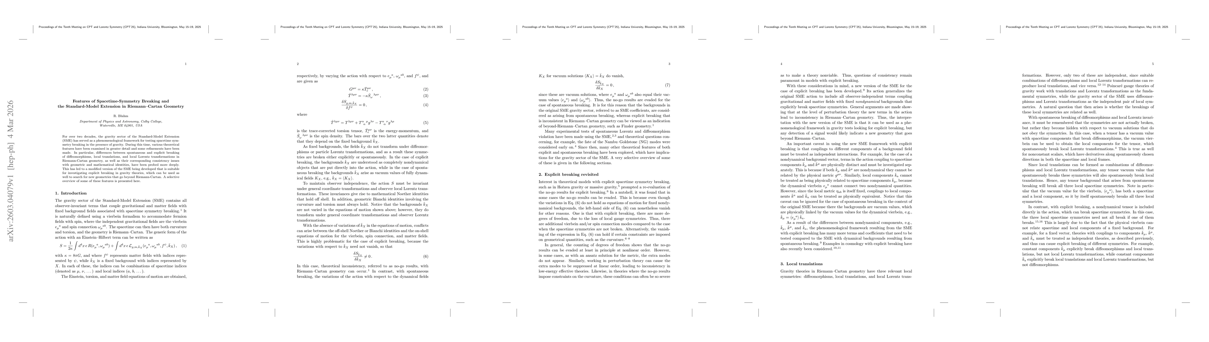 Thumbnail for Features of Spacetime-Symmetry Breaking and the Standard-Model Extension in Riemann-Cartan Geometry