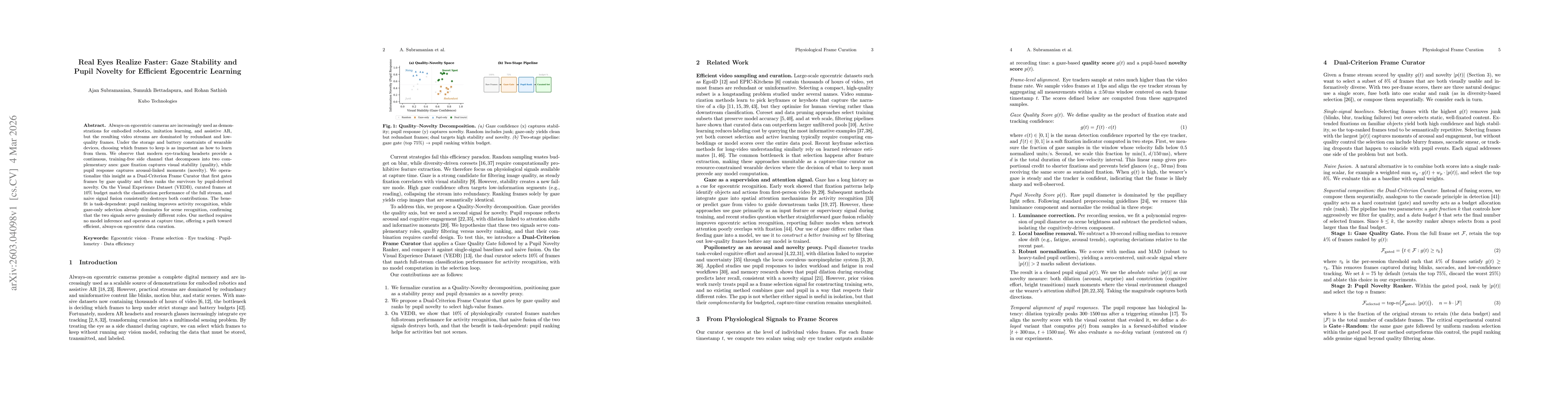 Thumbnail for Real Eyes Realize Faster: Gaze Stability and Pupil Novelty for Efficient Egocentric Learning