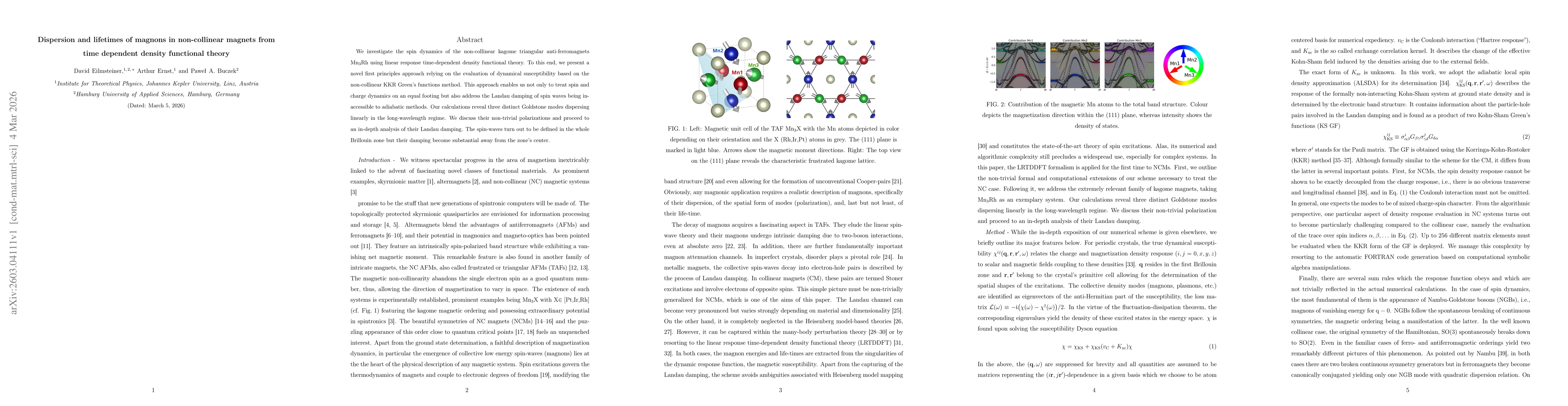 Thumbnail for Dispersion and lifetimes of magnons in non-collinear magnets from time dependent density functional theory