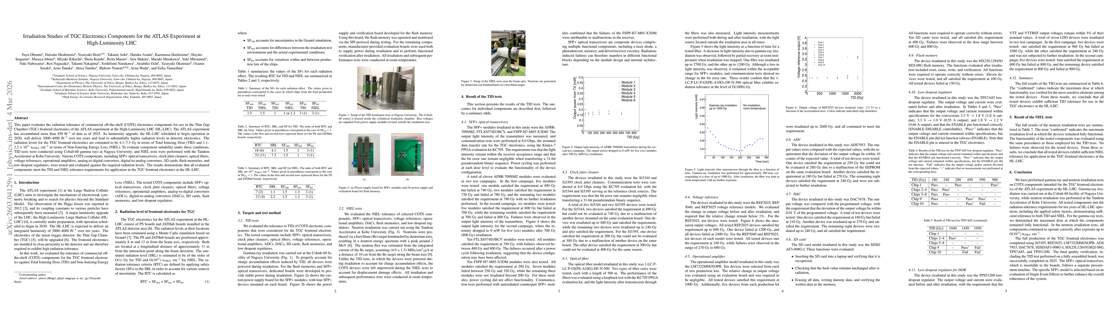 Thumbnail for Irradiation Studies of TGC Electronics Components for the ATLAS Experiment at High-Luminosity LHC