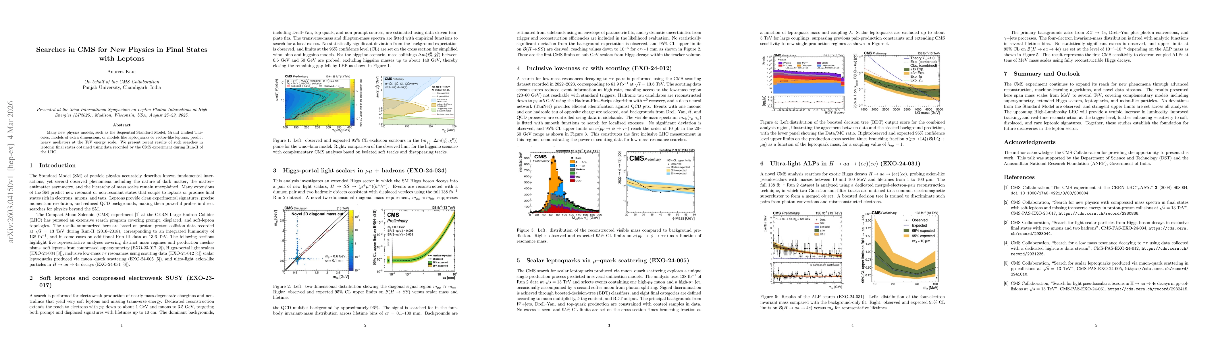 Thumbnail for Searches in CMS for New Physics in Final States with Leptons