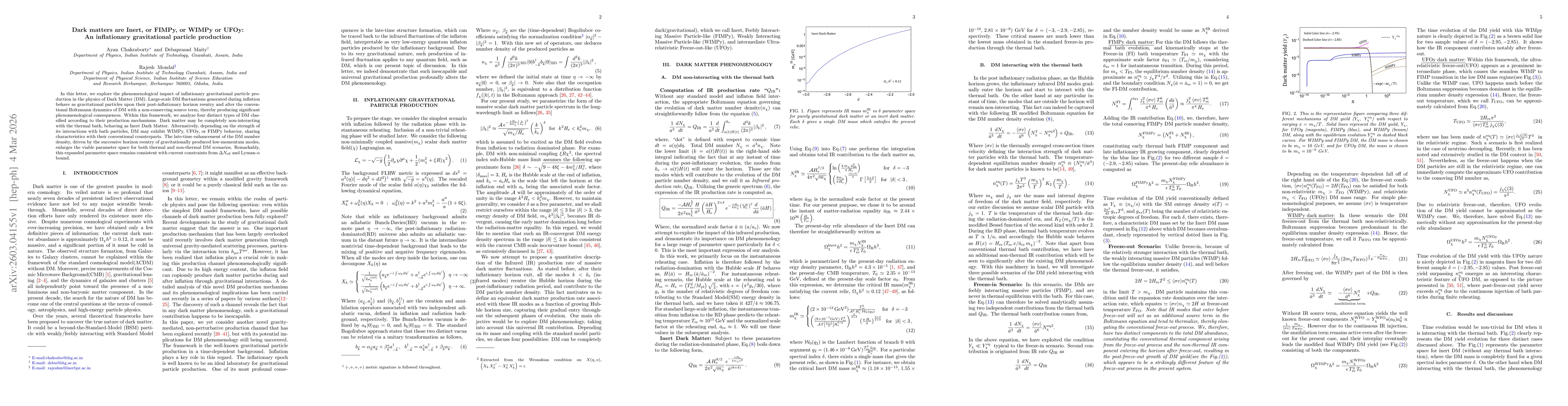 Thumbnail for Dark matters are Inert, or FIMPy, or WIMPy or UFOy: An inflationary gravitational particle production