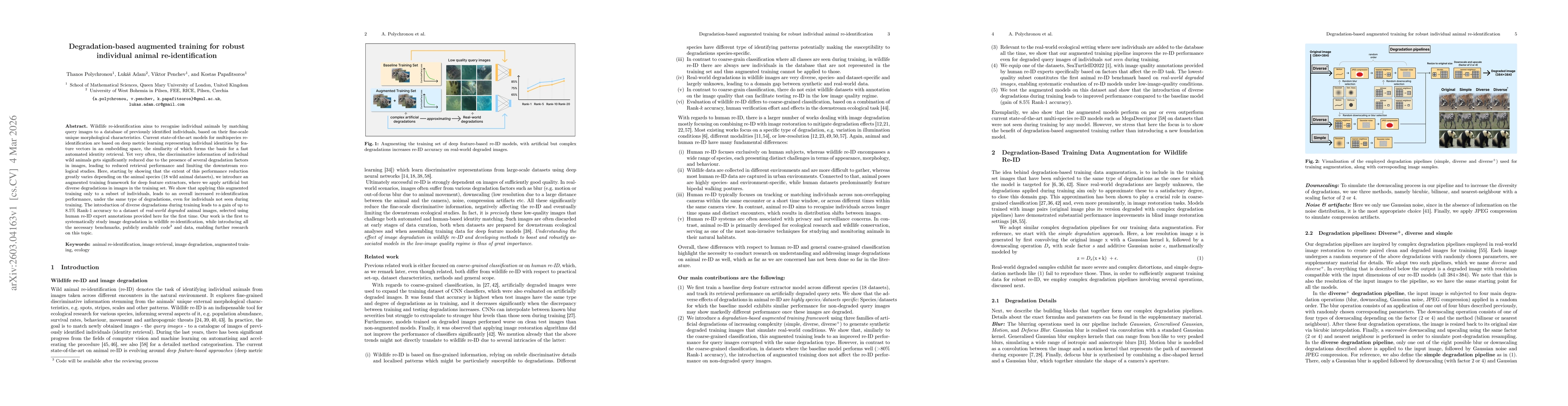 Thumbnail for Degradation-based augmented training for robust individual animal re-identification